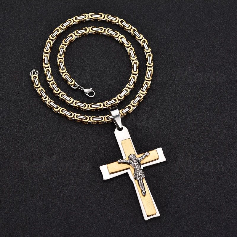 ELSEMODE панк большой Иисус крест ожерелье золотой цвет Титан Нержавеющая сталь