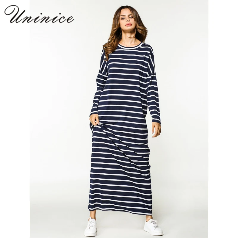 Новое Женское платье Abaya в полоску Длинное свободное кимоно стиле Рамадан