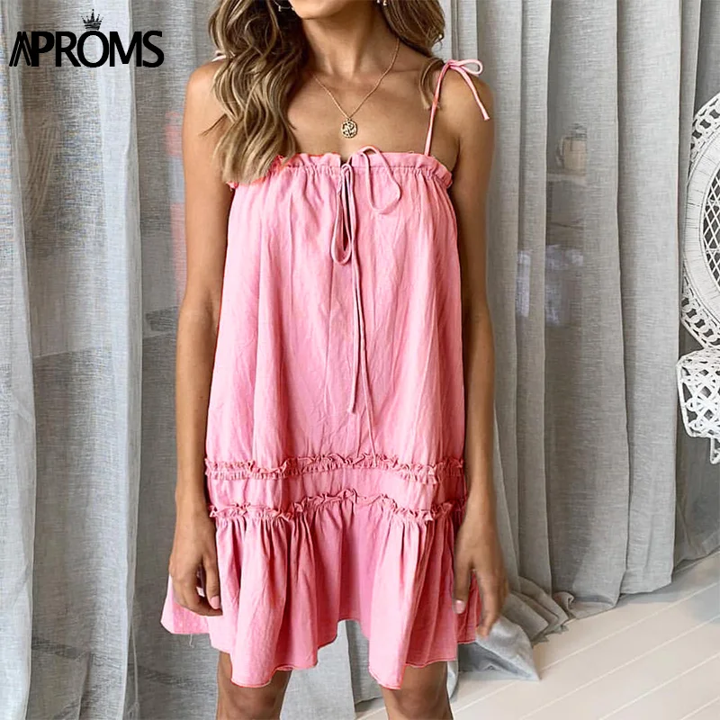 Aproms, элегантное, с оборками, на шнуровке, сексуальное, свободное, короткое платье, женские сарафаны, повседневное, летнее, без рукавов, Пляжное, обтягивающее мини-платье, Vestidos