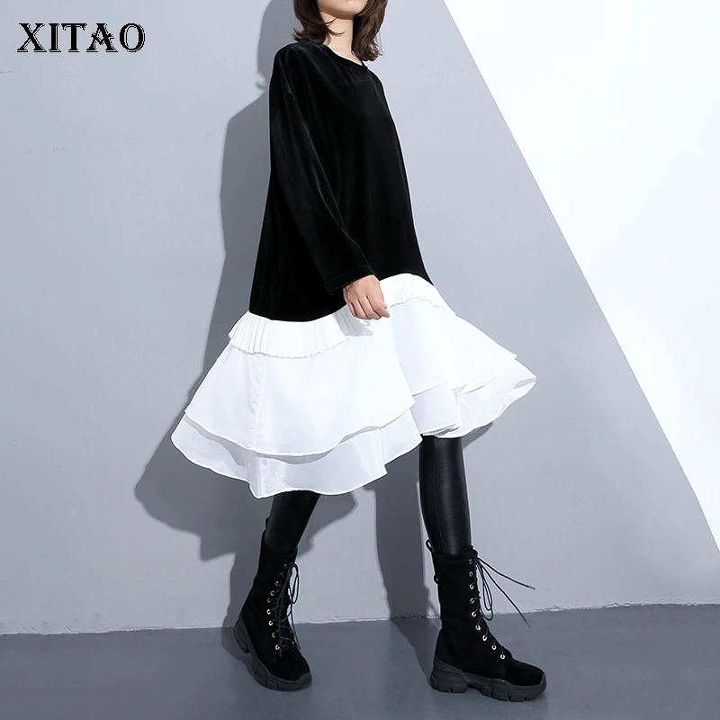 [XITAO] 2019 Новое Осеннее корейское модное женское лоскутное платье-пуловер с