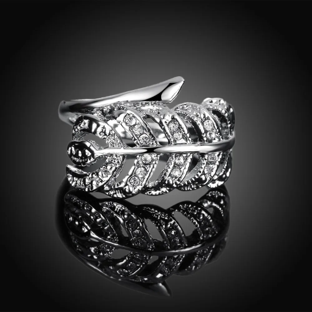 white gold color Finger Rings Jewelry Silver Light As A Feather Ring with Clear CZ for Women Wedding | Украшения и аксессуары
