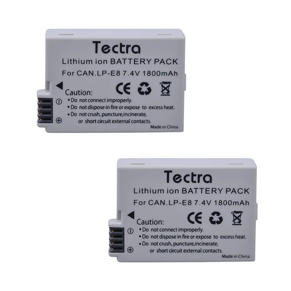 Аккумулятор Tectra 1800 мАч 2 шт. для Canon EOS 550D 600D 650D 700D X4 X5 X6i|lp e8|camera baterialp-e8 lp |