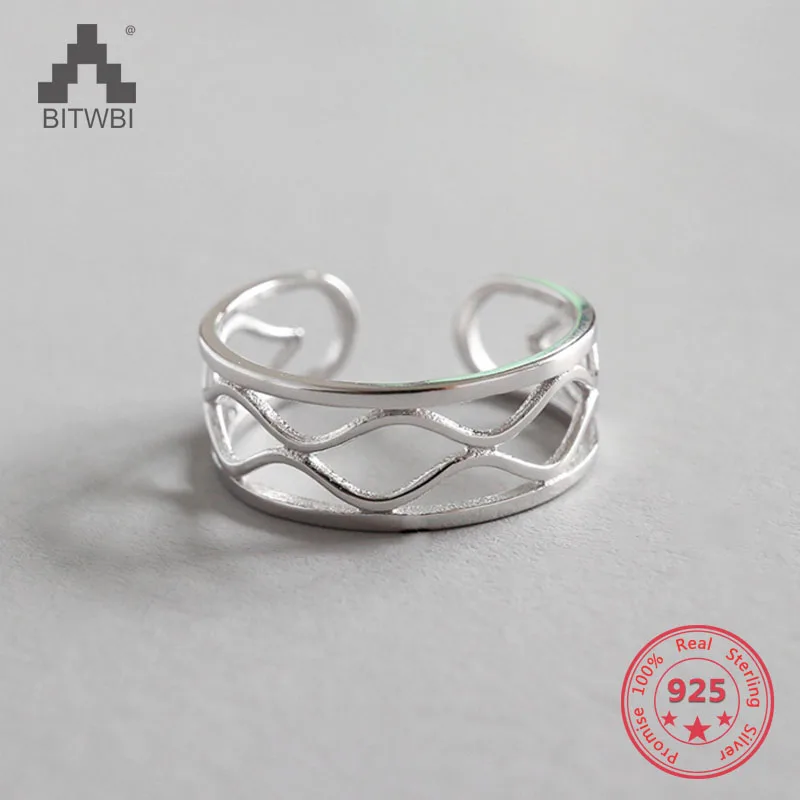 

100% S925 Sterling Silver Ring With Fashion And Simple Line Adjustable Ring
