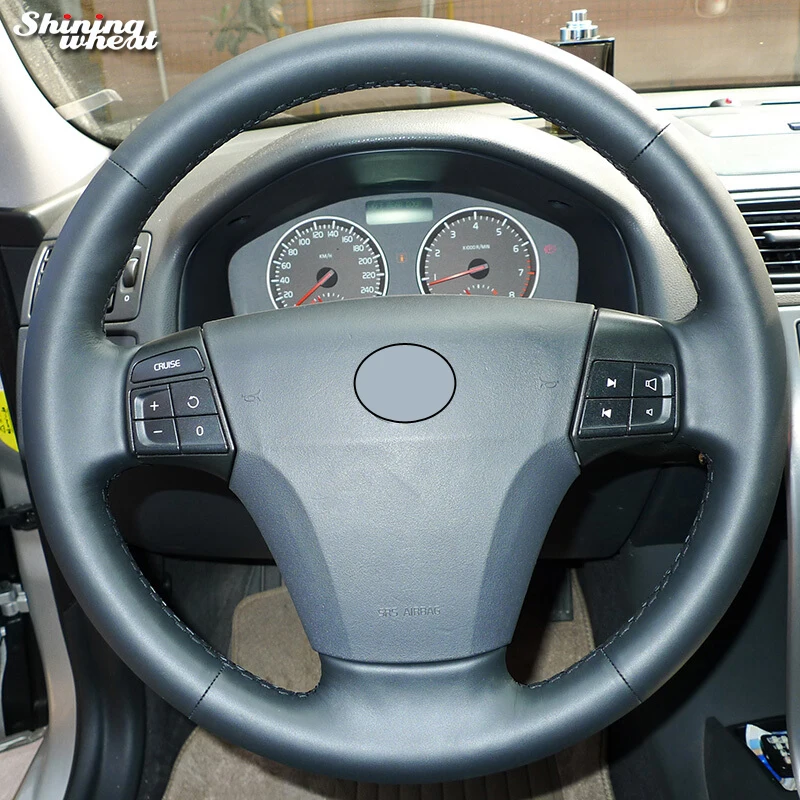 

BANNIS Hand-stitched Black Genuine Leather Car Steering Wheel Cover for Volvo S40 2006-2012 V50 2005-2011