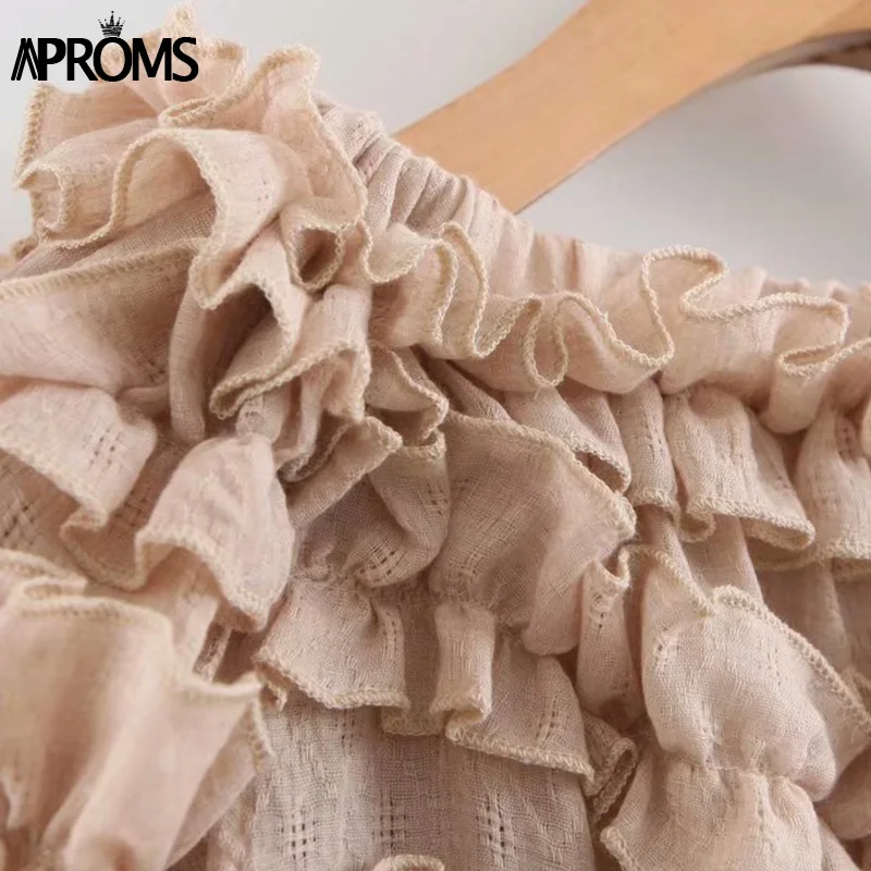 Aproms элегантный топ с открытыми плечами и рюшами для женщин, летние розовые и белые эластичные хлопковые топы на бретелях, 90 s, крутые уличные футболки для девочек