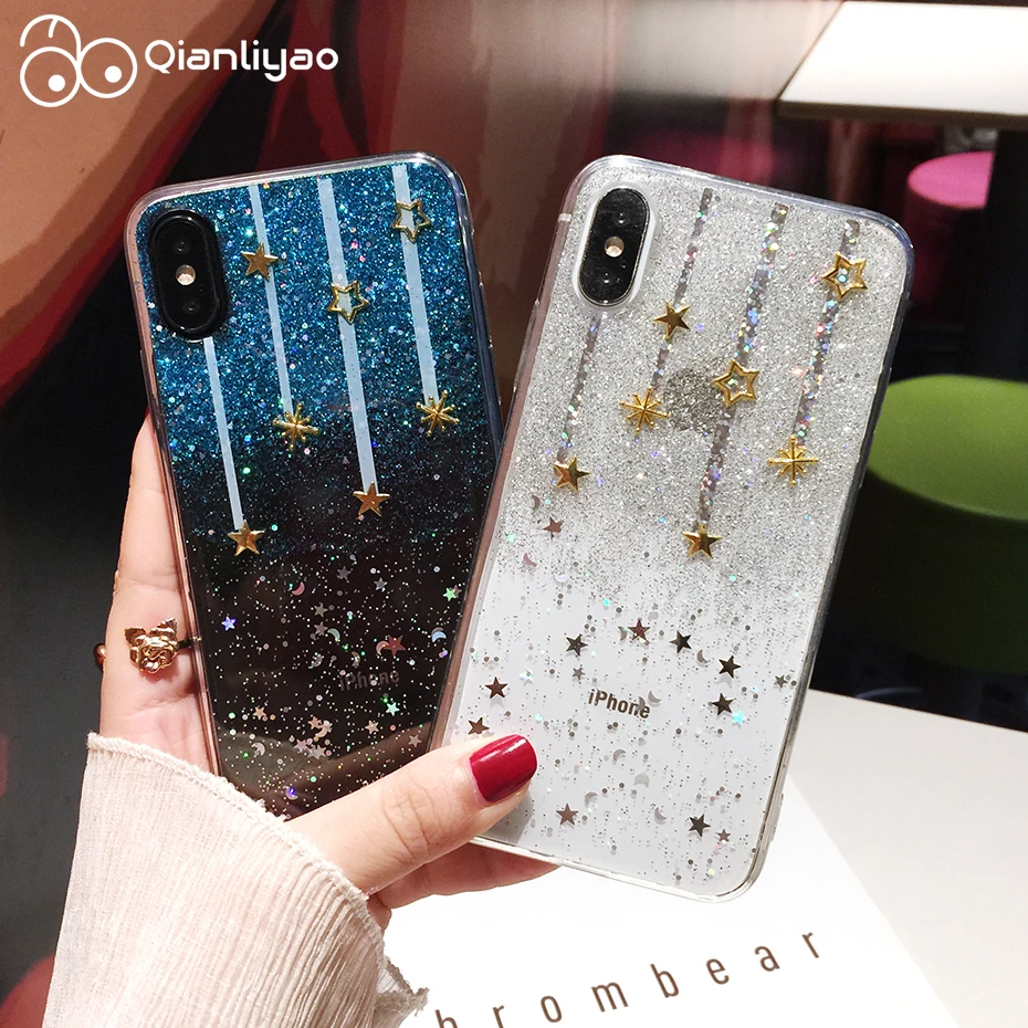 Чехол Qianliyao для iphone xs max xr блестящие чехлы телефонов с метеоритными звездами 6 6s 7 8
