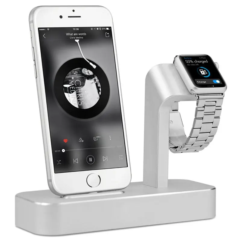2 в 1 зарядная док-станция держатель для iPhone X iPhone 8 iPhone 7 iPhone 6 алюминиевая зарядная подставка Док-станция для Apple Watch подставка - Цвет: Silver