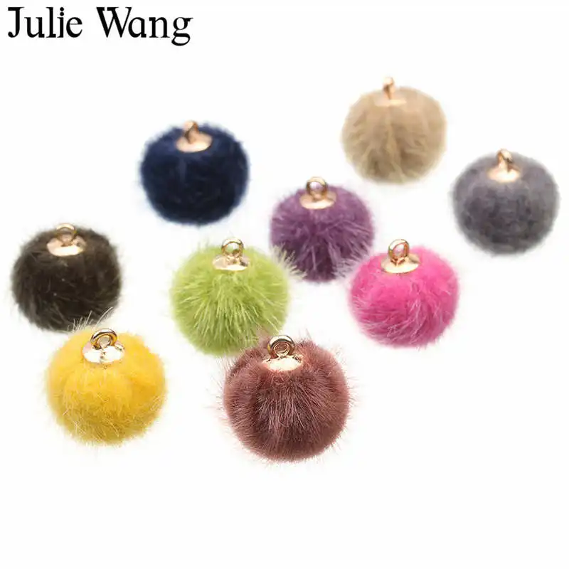 Julie Wang 12 шт сплав + имитация меха норки круглые Шаровые Подвески ожерелье серьги