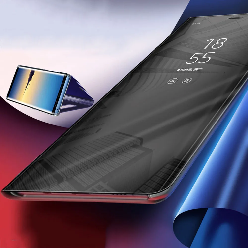 Smart Mirror Cases For Samsung S 10 plus S10e J7 J6 2017 Flip Case Clear View covers on S9 S8 S6 S7 Edge Note8 A8 A6 A9 A7 2018 | Мобильные