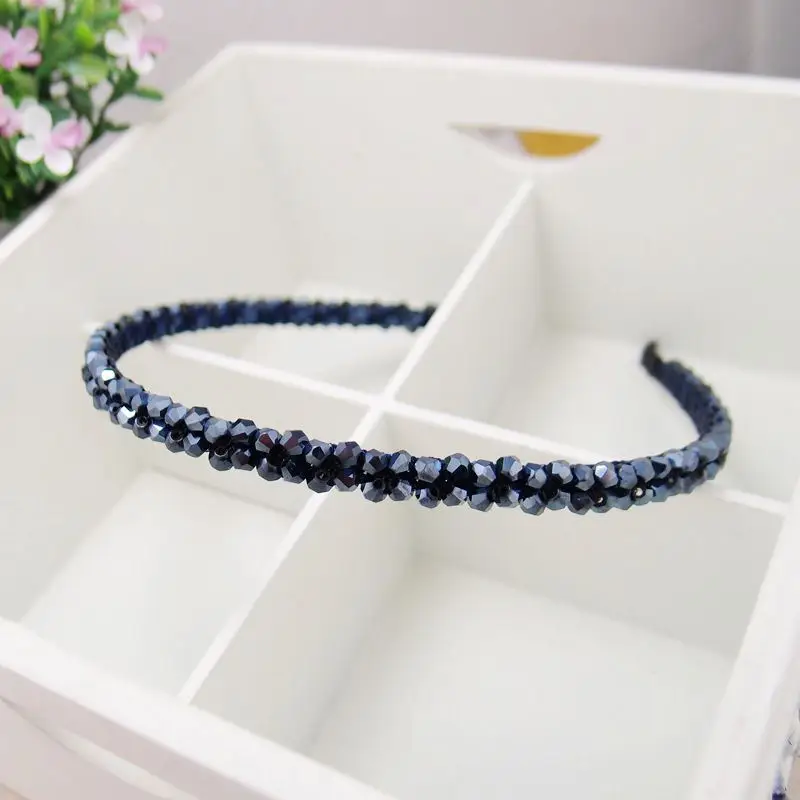 blue Модные женские хрустальные ободки из бисера металлические цветочные украшения для волос женские Стразы головные уборы с жемчугом обруч для волос аксессуары для волос - Цвет: blue