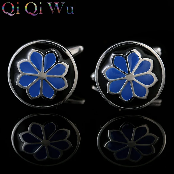 Бесплатная доставка синий узор с эмалированными цветами запонки мужской Бизнес