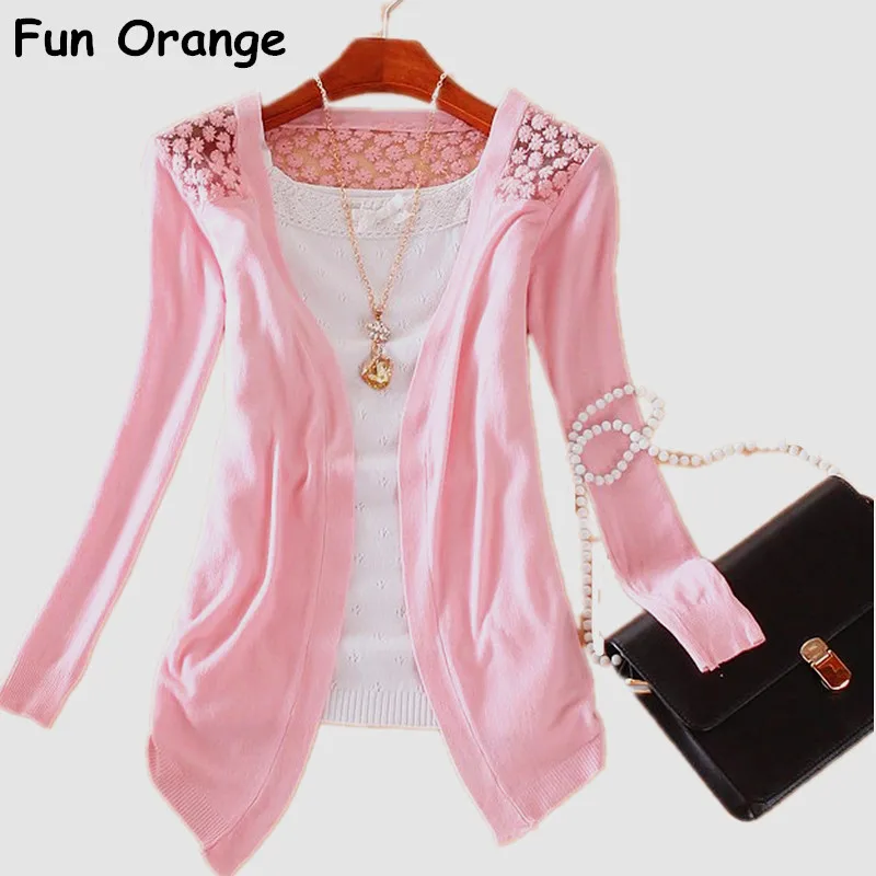 Fun Orange New Summer Fashion Women Lace Sweet candy Color Crochet hollow out Knitwear Blouse Full Sweater Cardigan Open Stitch |