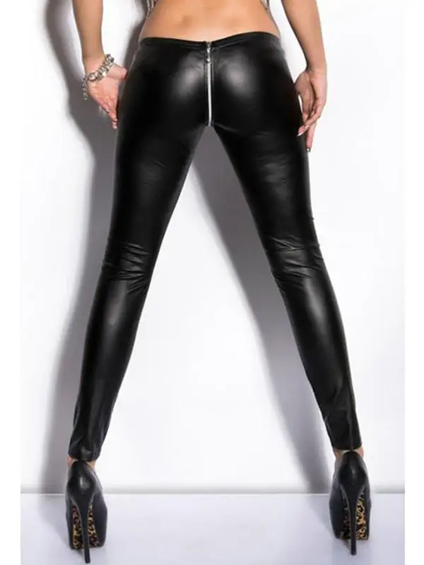 2017 Black Wetlook New Fahsion Pants Women's Sexy Zipper Vinyl Leather Leggings