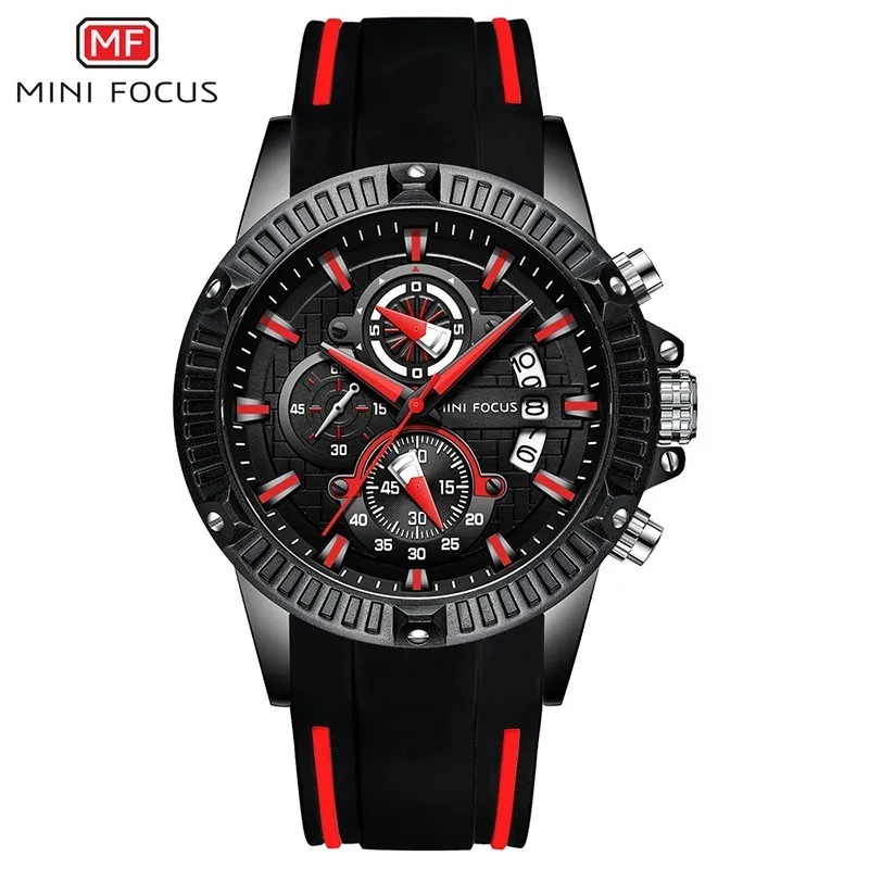 Black Red MINIFOCUS модные спортивные часы для мужчин водонепроницаемые силиконовые наручные часы для мужчин люксовый бренд мужские часы кварцевые часы мужские часы - Цвет: Black Red
