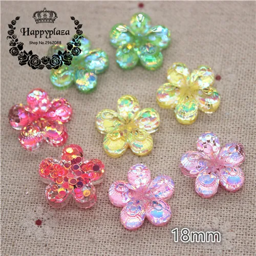 flower 20pcs 20 шт среднего размера Новые разноцветные блестящие полимерные цветы/бант/кролик/ракушка/Сердце плоские с оборота кабошон Сделай Сам телефон/Ремесло Украшение - Цвет: flower 20pcs