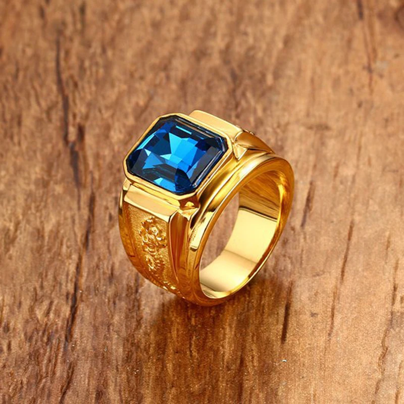 RC-183 Vintage Dragon Design Titanium Steel Couple Ring Cool Men Women Gold Color Blue Red Shiny Rhinestone Wedding | Украшения и