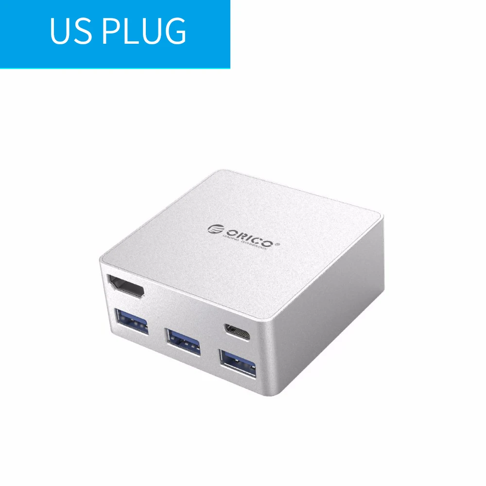 ORICO алюминиевые док-станции для ноутбука TYPE-C-TYPE-C HDMI конвертер для нового Macbook ноутбука Настольный ПК с 3 USB3.0 концентратор - Цвет: Серебристый