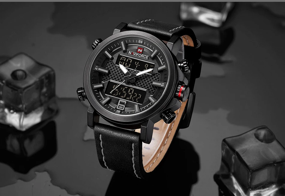 Relogio Masculino NAVIFORCE для мужчин спортивные роскошные модные часы бренд Кварцевые Цифровой Кожа водостойкий Военная Униформа наручные часы