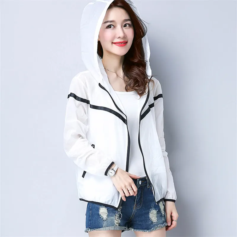Корейская короткая Солнцезащитная Женская куртка Летнее белое Тонкое Пальто