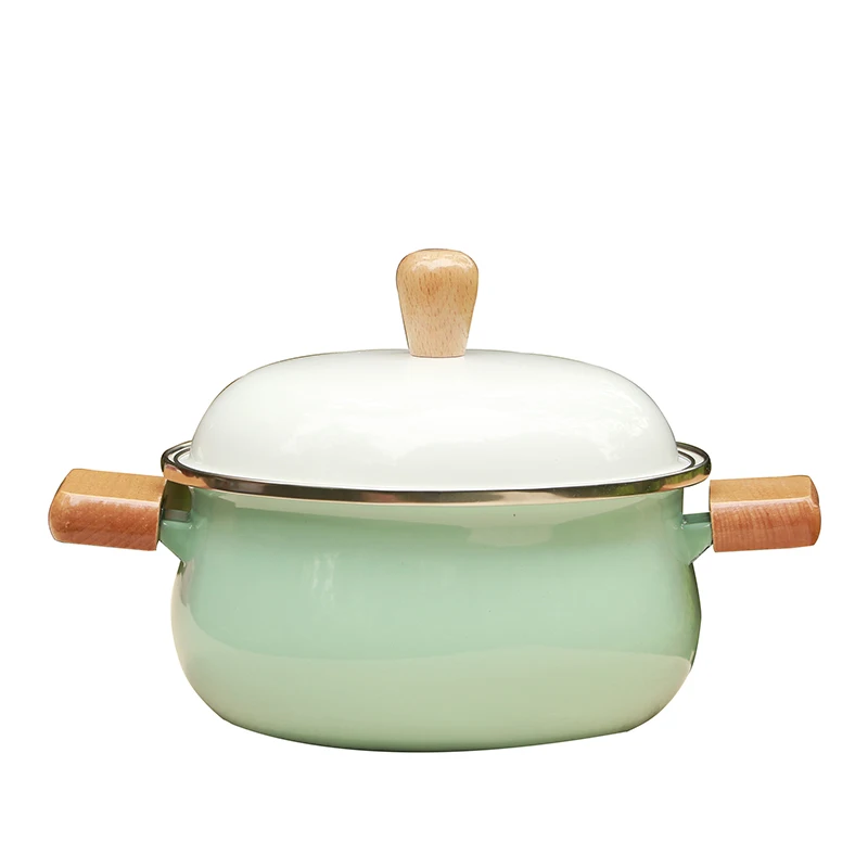 

Jpanese enamel porcelain milk pot baby food small stewpan soup noodle health pot wood handle gas induction cooker