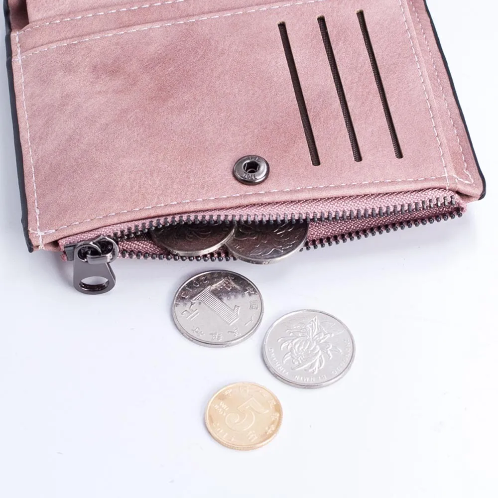 

Women's Simple Folding Wallet Matte Solid Color Zipper Purse Short Wallet Card Package Billeteras Para Mujer W