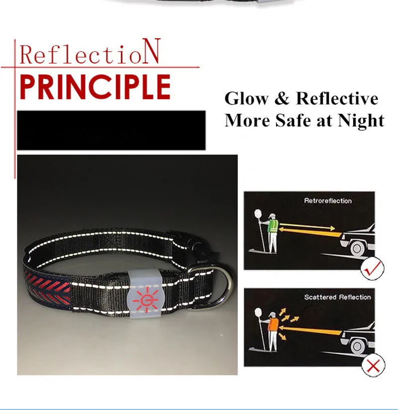 Светящийся мигающий ошейник для собак и кошек светоотражающий светящийся