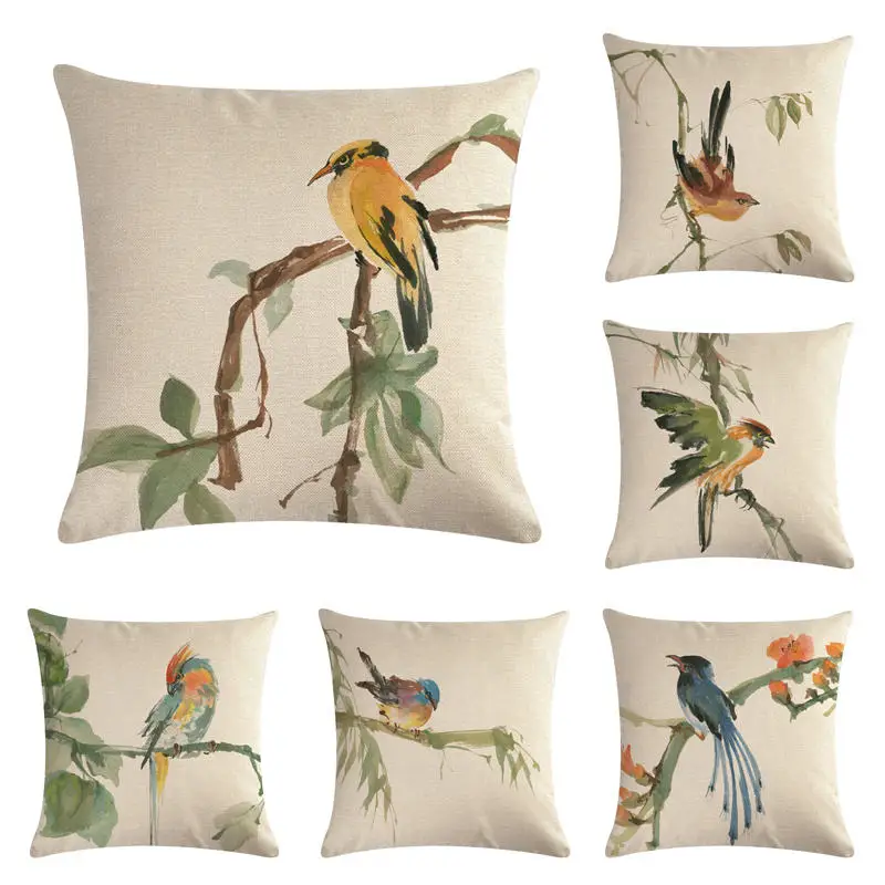 Декоративные рождественские Чехлы для подушек с цветами и птицами наволочки