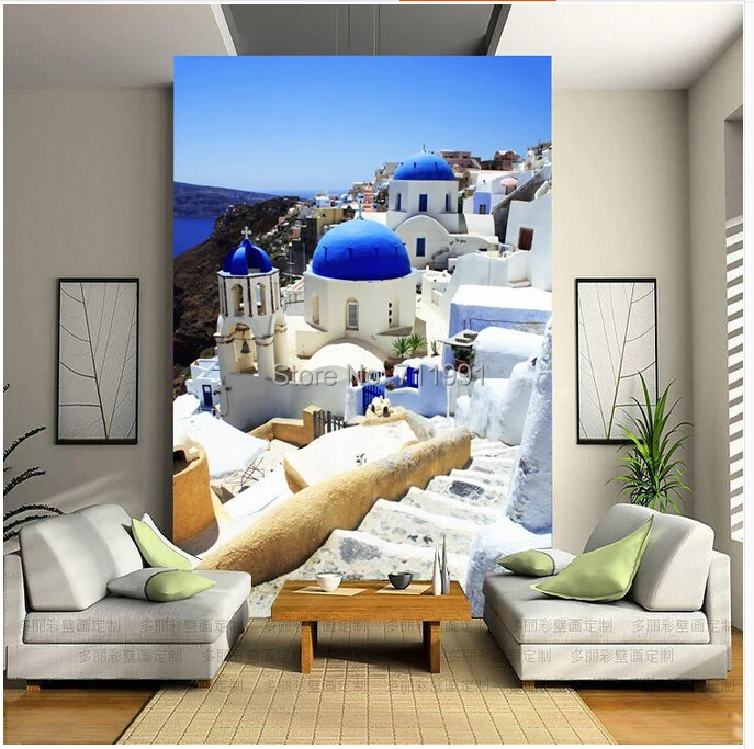 

Free shipping custom modern 3D murals entrance aisle corridors living background wallpaper Mediterranean Aegean Sea