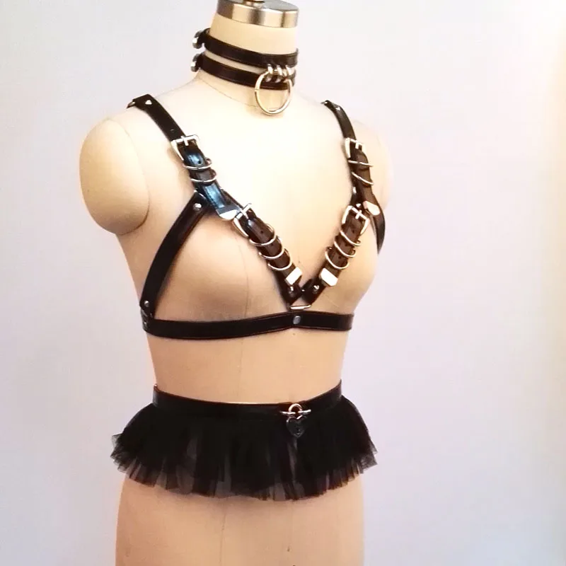 100% ручной работы Для женщин сексуальный бюстгальтер портупея с чокером топа