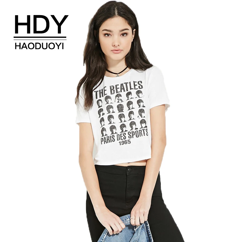Женская футболка HDY Haoduoyi белая Повседневная хлопковая с коротким рукавом и