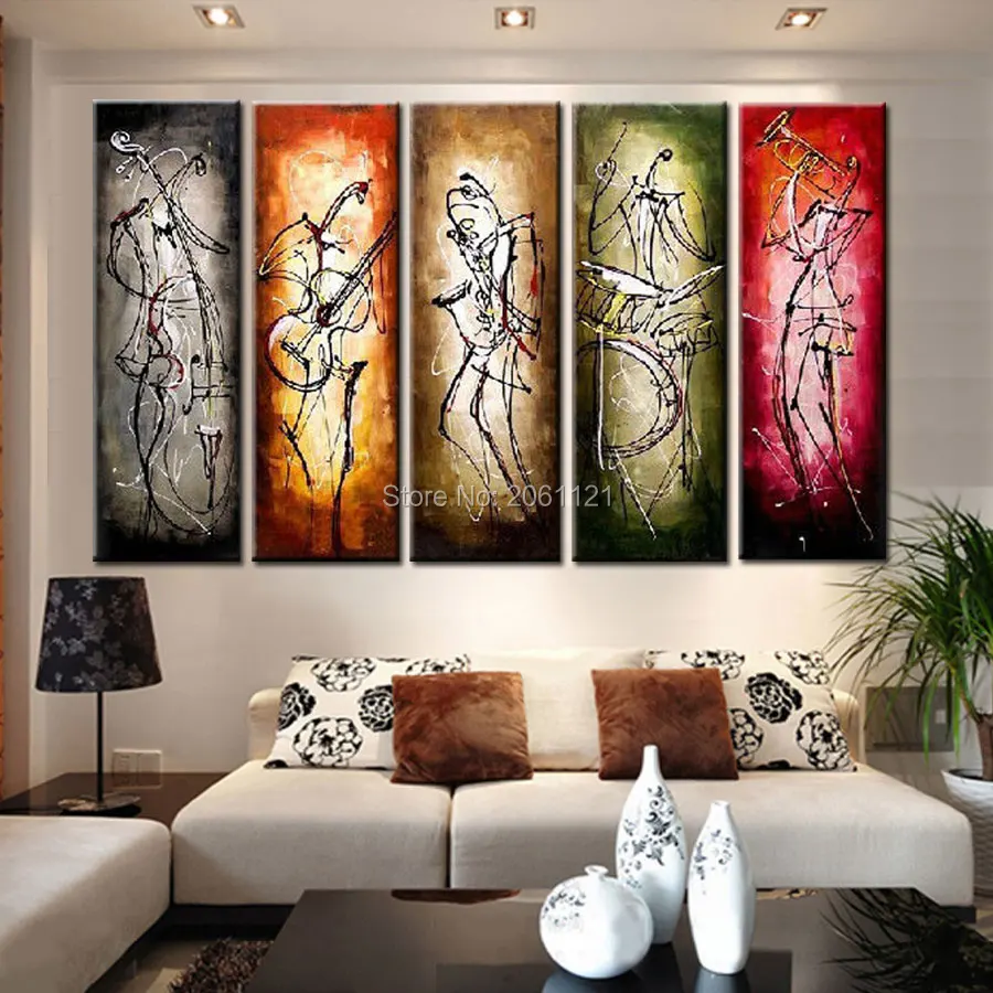 

The musician! 5 panels Modern Abstract Oil Painting on canvas Abstract Figures Decoration Art Oil Painting for living room