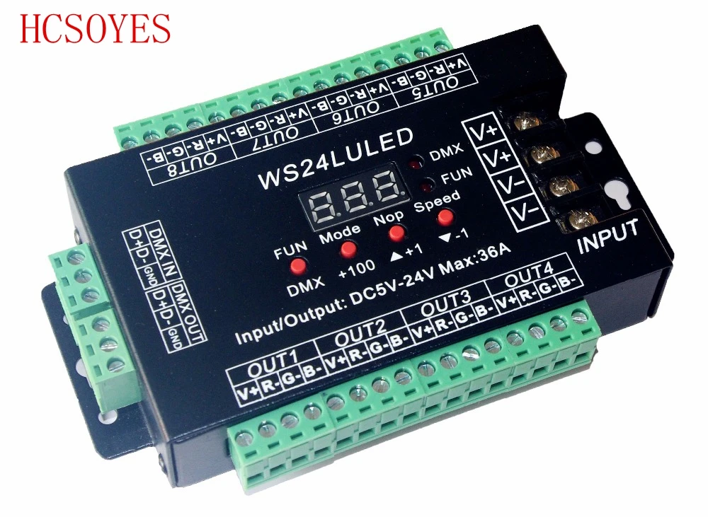 DC5V-24V Digital display 24CH Easy dmx512 DMX decoder LED dimmer each channel Max 3A 24CH*1.5A 24LU led 8 groups RGB controller | Лампы и