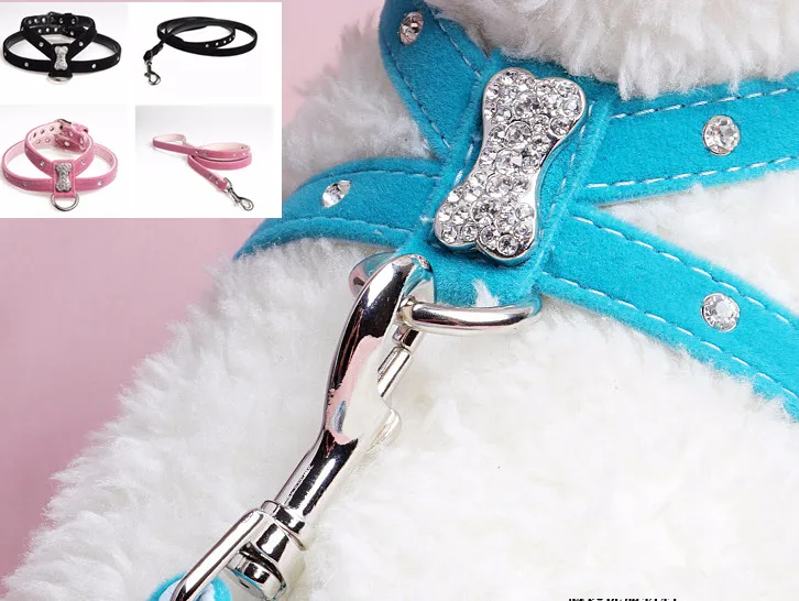 

Bling с косточкой со стразами бархат и кожа ошейник для щенка собаки шлейка для чихуахуа уход за чашкой S M L красный черный ярко-розовый Бесплат...