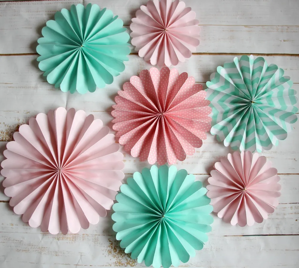 7 шт. мятного цвета светло розового веера для вечеринок детского сада дня