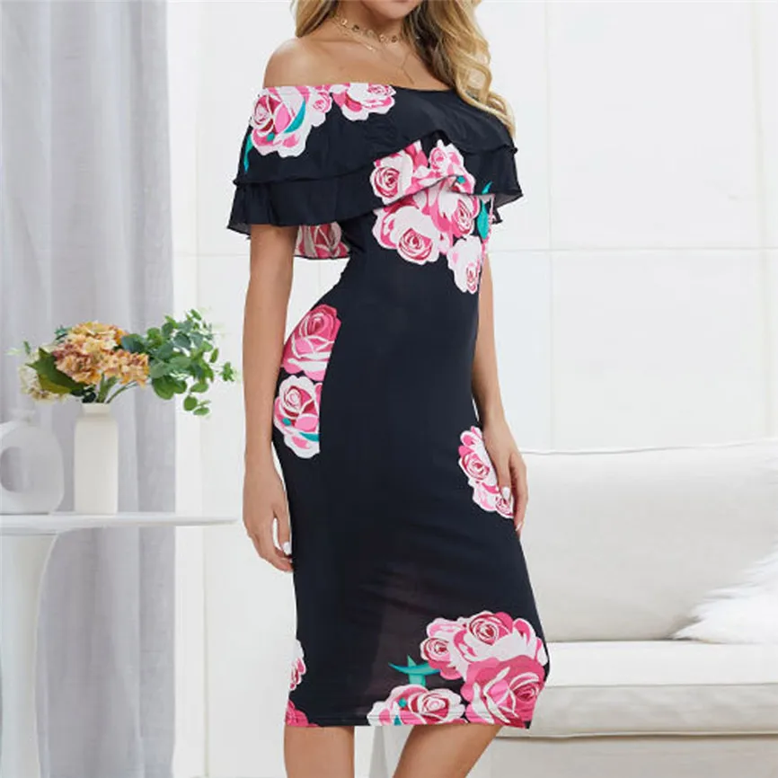 Женское платье с цветочным принтом SAGACE Vestidos летнее облегающее открытыми плечами