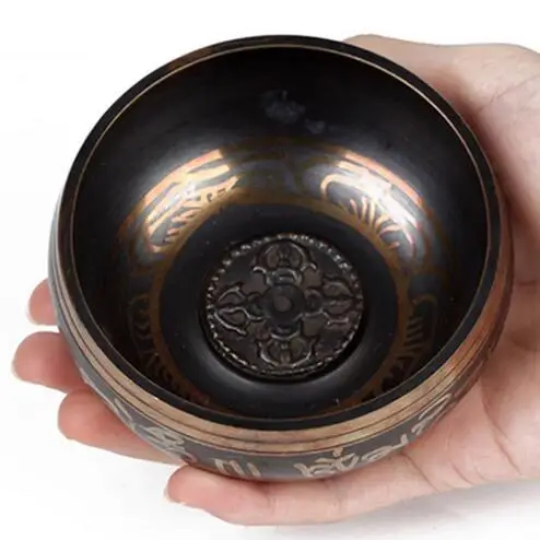 Винтажная 8 5 см тибетская медь Буддизм Поющая чаша с деревянной чашей для