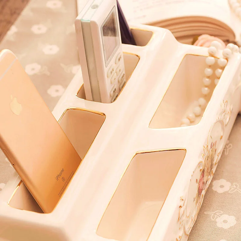 

Famous European style ceramic office desk, storage box, pen holder, living room remote control storage rack