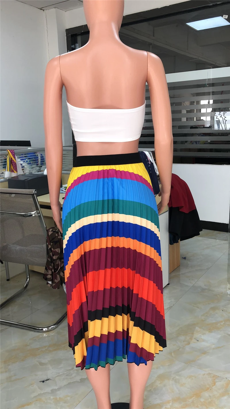 Adogirl Fashion Print Women Pleated Maxi Skirt Elegant A Line High Waist Casual Long Skirts Party Petticoats Outfits | Женская одежда