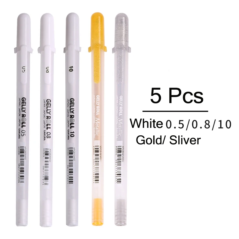 5pcs all 3 шт./лот, набор гелевых чернил Sakura Gelly в японском стиле, золотой, белый, серебристый металлик, эскизный маркер для выделения, ручка для рисования, товары для рукоделия - Цвет: 5pcs all
