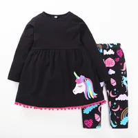 2018 New Baby girl Long Sleeve Unicorn Dress sets +Pants Fantasy Print  Boutique Quality