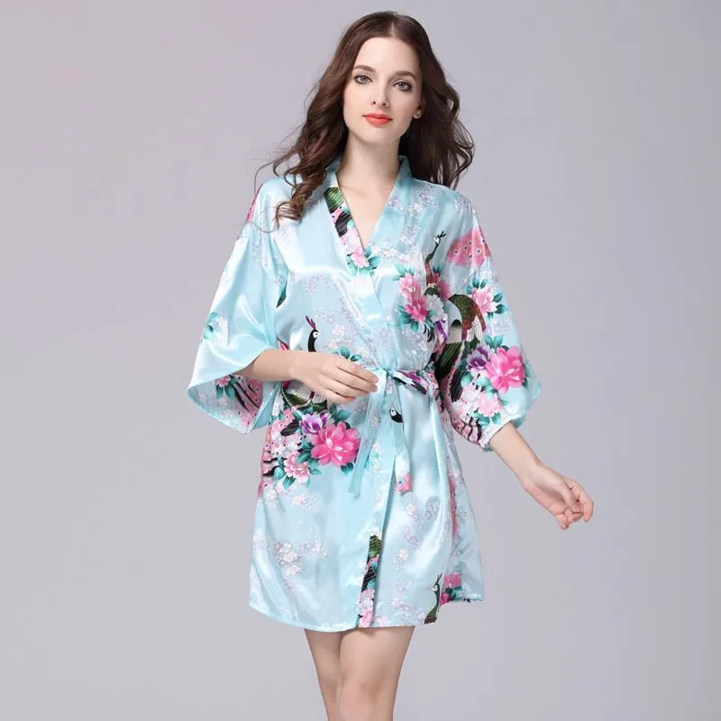 Baby Blue Фиолетовый женский халат s m ini Горячая леди искусственного шелка кимоно банное платье сексуальная пижама-халат Mujer Пижама Размер s m L XL XXL XXXL S0J35 - Цвет: Baby Blue