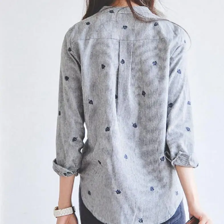 2017 Для женщин модная одежда с длинными рукавами хлопковые полосатые Блузки для