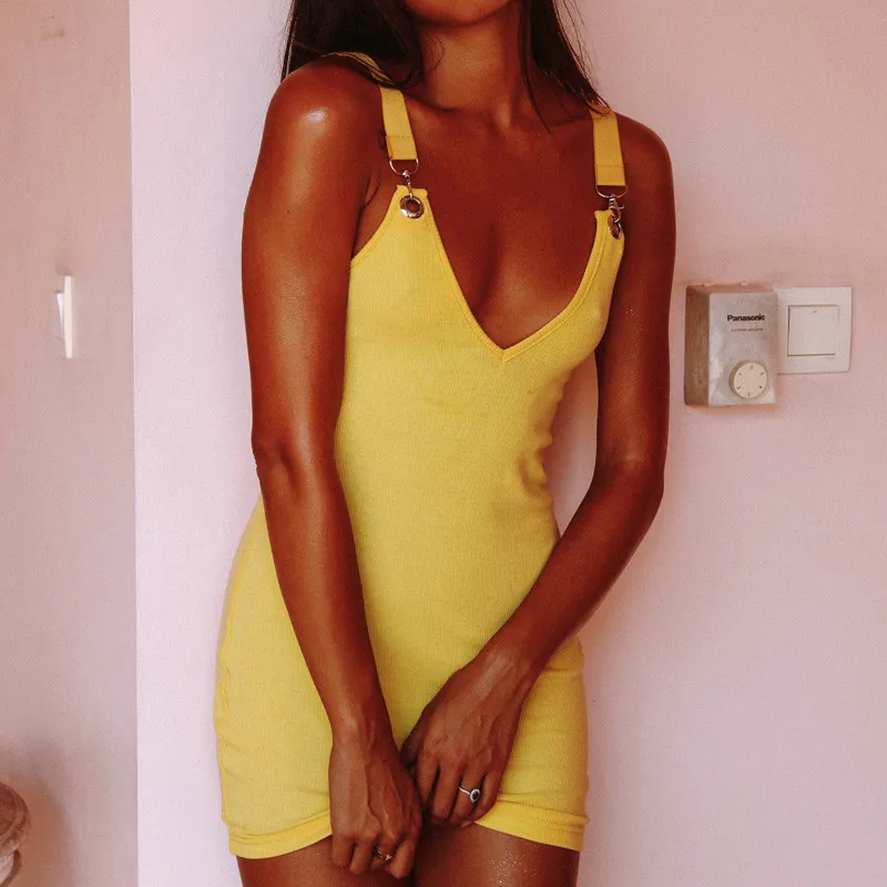 Модное женское платье с глубоким v образным вырезом на ремешке пряжкой летнее