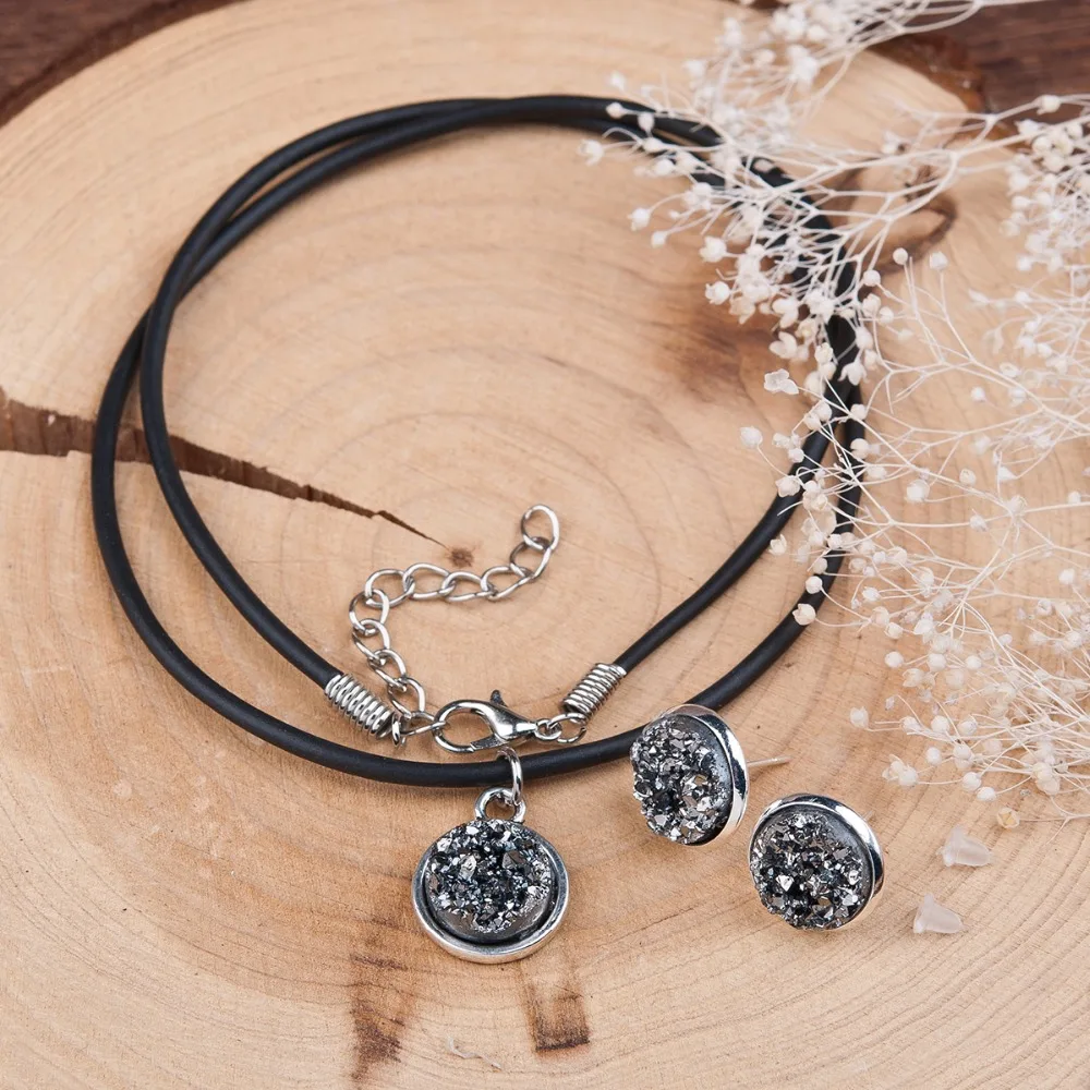 DoreenBeads ручной работы серебряный цвет Drusy Смола Кабошон Кулон ожерелье Серебряный