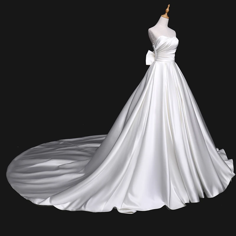 Атласное платье принцессы без шапочки на шнуровке Vestidos De Novia с открытой спиной
