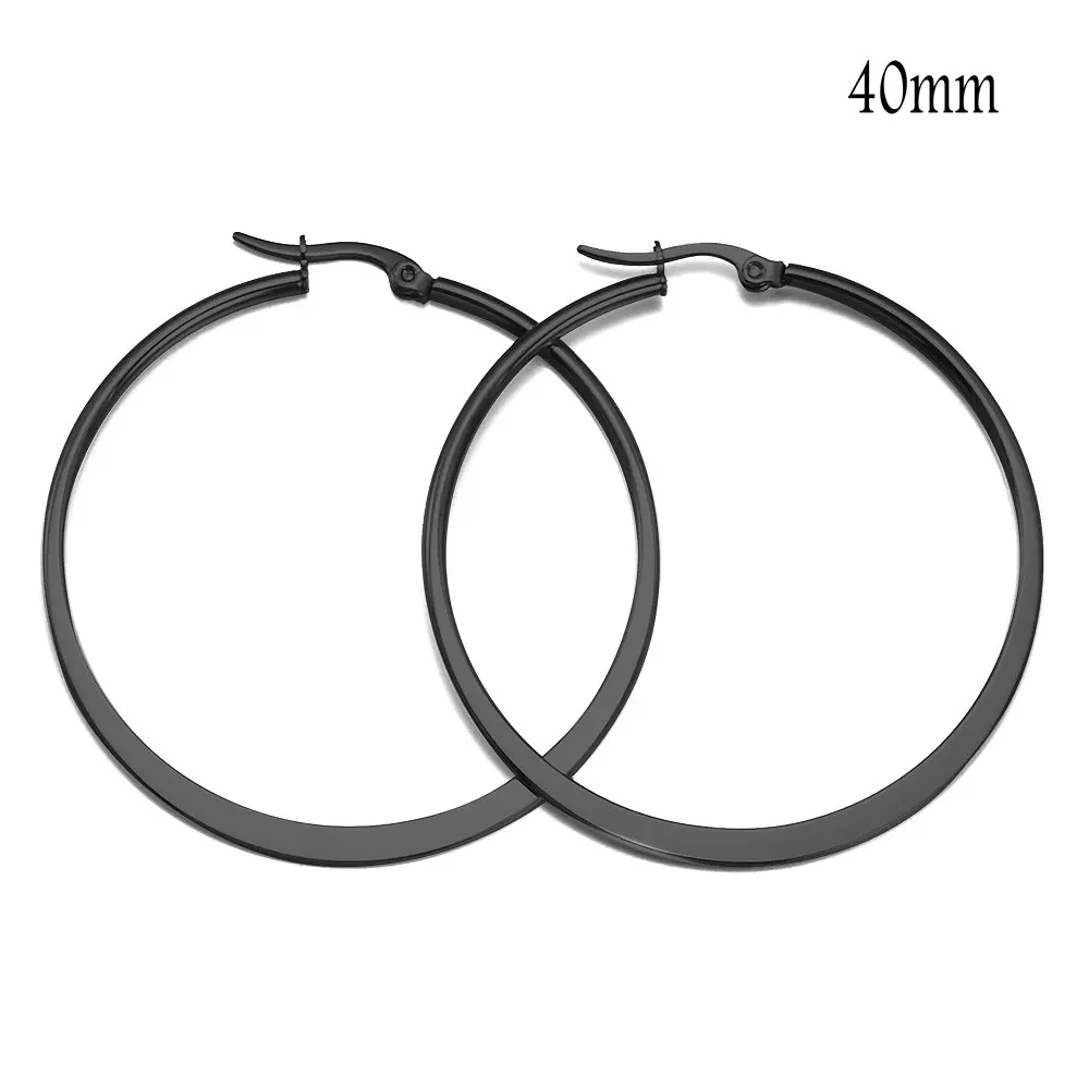 Black color 40mm 1 пара большие круглые серьга-Кольцо из нержавеющей стали серьги гипоаллергенно гладкий металл цвета для женские серьги, ювелирные украшения 40-60 мм - Окраска металла: Black color 40mm