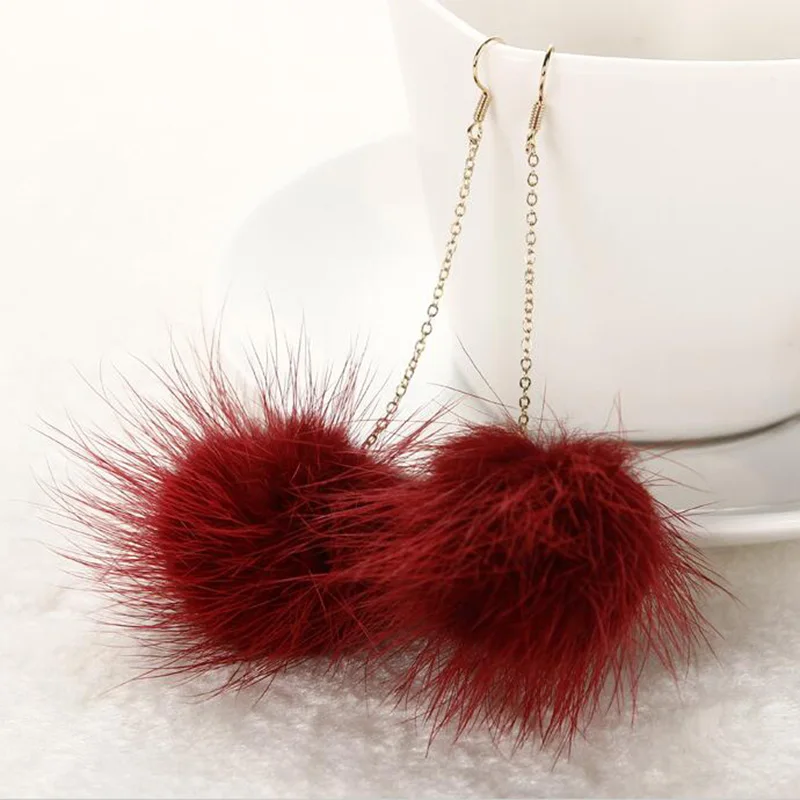 wine red pierced Новое поступление золотого цвета Кролик Мех фиксатор в виде шарика на серьги без необходимости прокола для женщин вечерние длинные цепи пирсинг серьги 18 цветов - Окраска металла: wine red pierced
