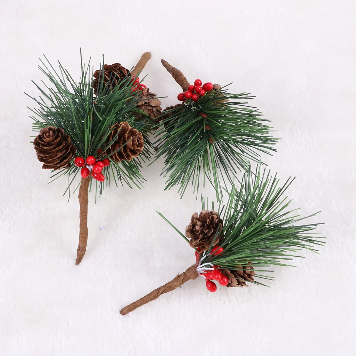 10pcs Artificial PVC Small Pine Stems Picks Trees With Pinecones Berries for Flower Wreaths Home Decoration Christmas