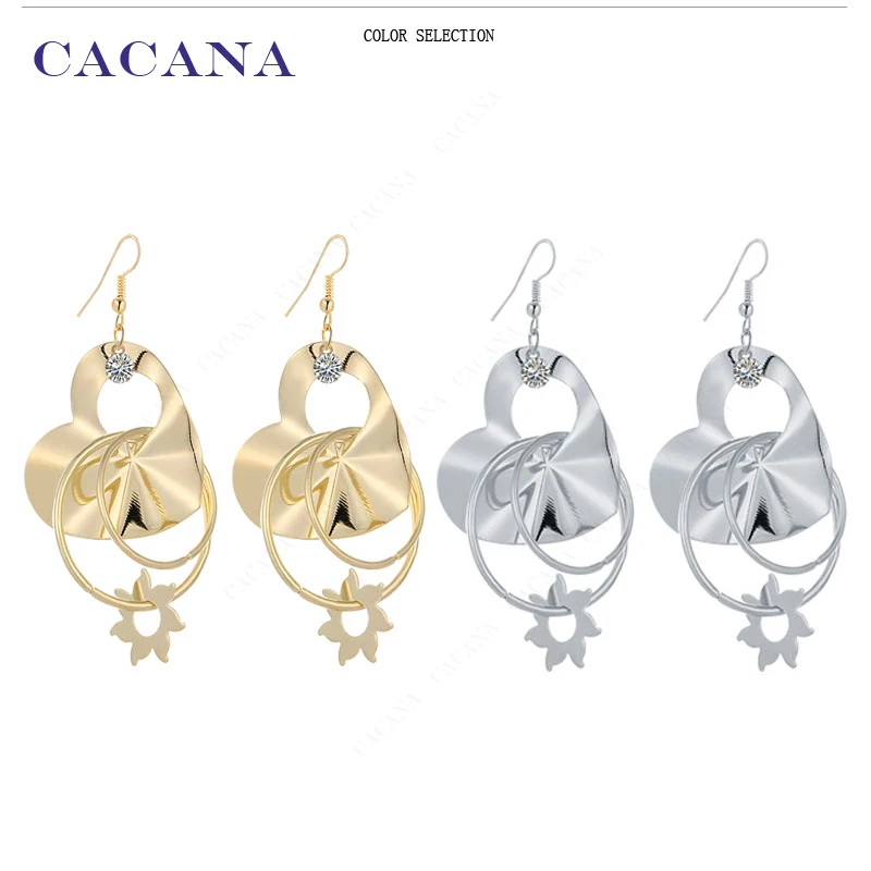 Длинные серьги CACANA для женщин с сердечком и фианитом бижутерия Лидер продаж No.A215