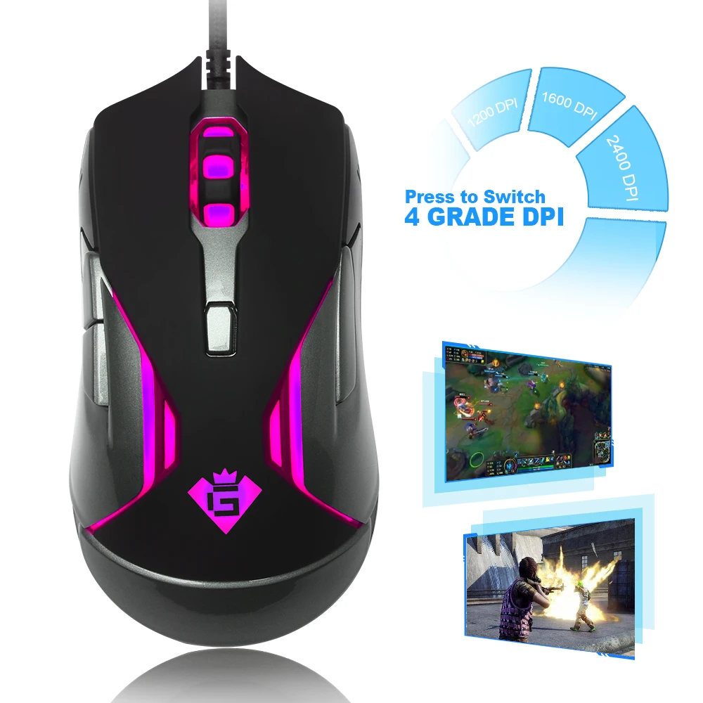 Rocketek Проводная игровая мышь USB 2400 dpi 6 кнопок оптическая мышь со светодиодной подсветкой эргономичная для overwatch игры ноутбук компьютер